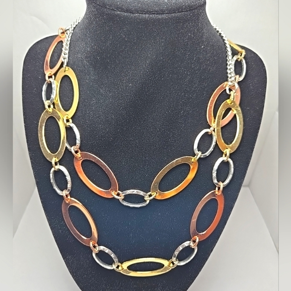 Daisy Fuentes Necklace Mixed Metal Copper Gold Silver Tone Adjustable 18” To 21"